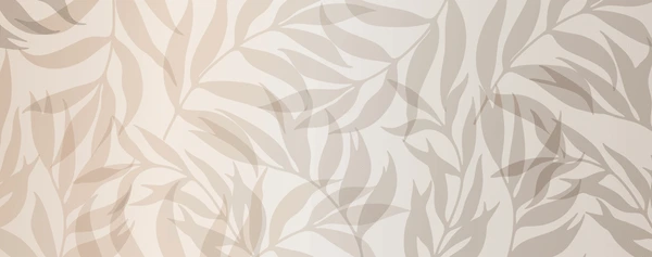 Soft botanical illustration of layered plant forms in earthy greens and beige tones